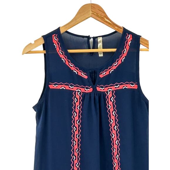 Jesse & J Navy Blue Geometric Dress Medium Sleeveless Knee Length - Picture 7 of 10